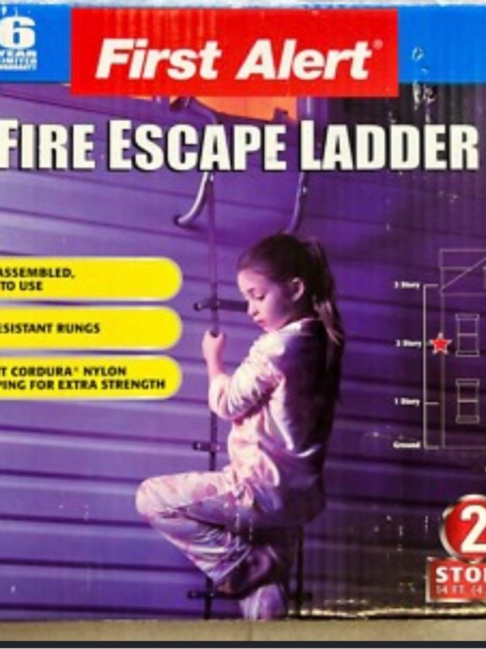 First Alert Fire Escape Safety Ladder Pre-Assembled Wide Sill Hooks 2-Story